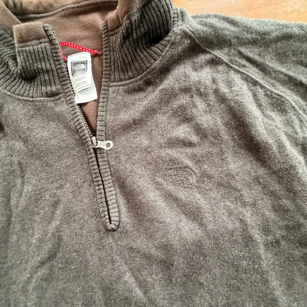 THE NORTH FACE mens XXL‎ Pullover Sweater 1/4 Zip Brown wool blend
